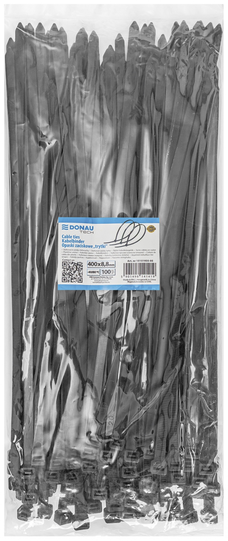 Opaski zaciskowe/trytytki DONAU TECH, 400x8,8mm, 100szt., temp. -40/80, czarne - obrazek 3