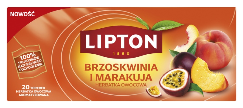 Herbata LIPTON owocowa, brzoskwinia i marakuja, 20 torebek