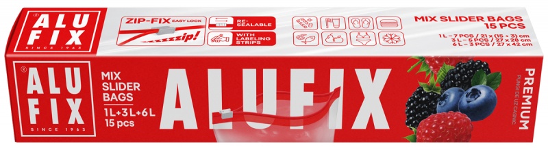 Woreczki domowe ALUFIX Zip-Fix, mix rozmiarów, 15 szt.