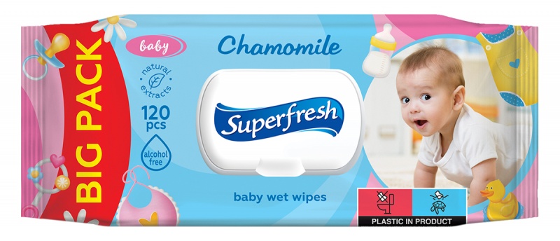 Chusteczki nawilżane dla dzieci SUPERFRESH, z klapką, 120 szt.