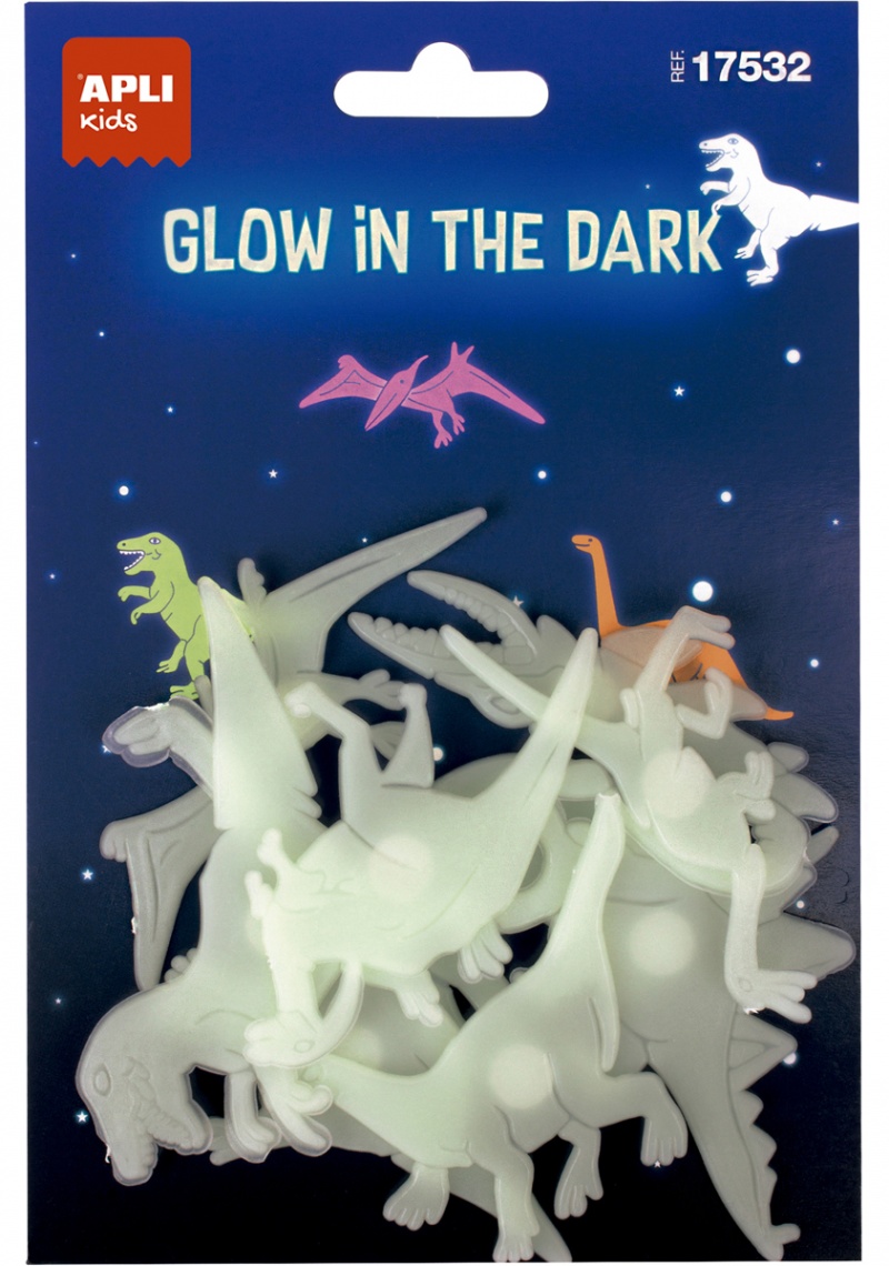 Naklejki świecące w ciemności APLI, dinozaury, 9 szt.