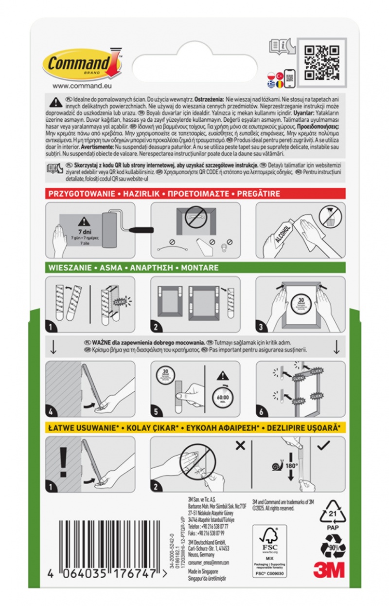 Rzepy COMMAND™ (17203WHI-12-PTGR-VP), do wieszania obrazów, małe i średnie, zestaw 4+8 par (24 rzepy), białe - obrazek 2