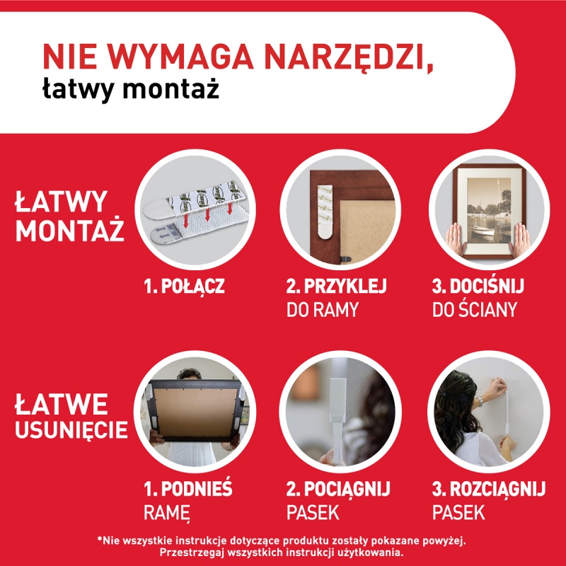 Rzepy COMMAND™ (17203WHI-12-PTGR-VP), do wieszania obrazów, małe i średnie, zestaw 4+8 par (24 rzepy), białe - obrazek 6