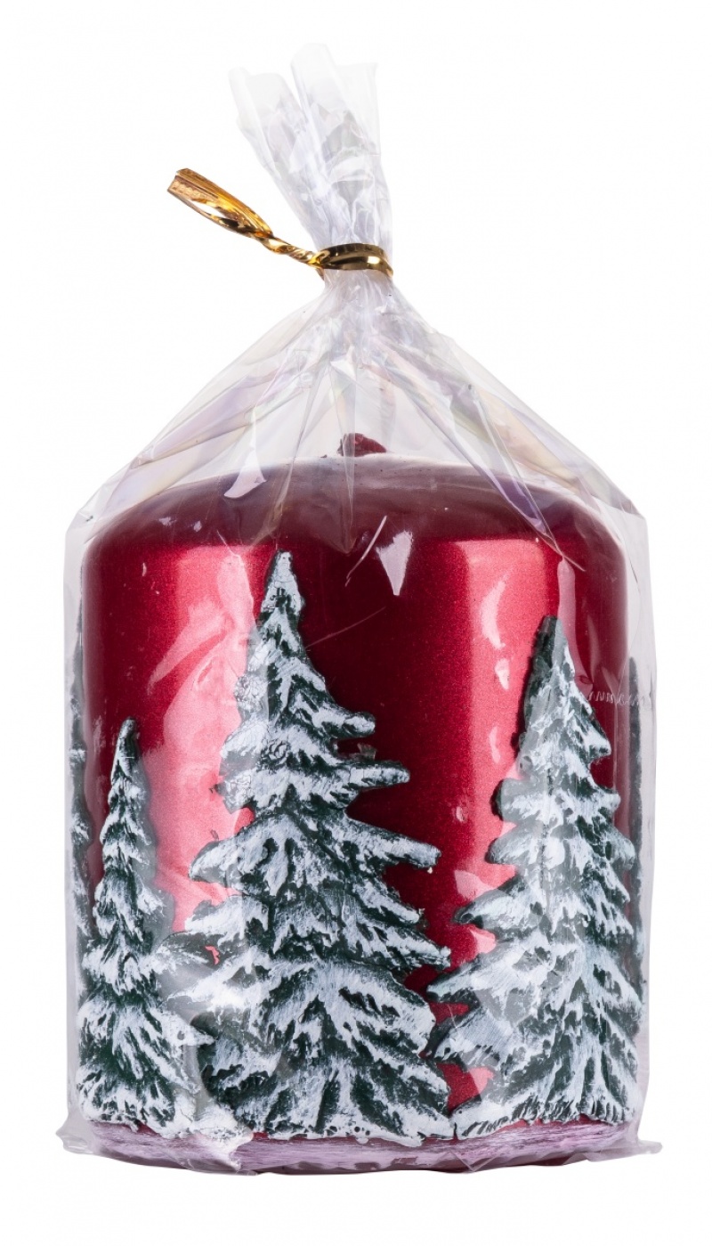 Świeca słupek DONAU HOME Frozen Dreams, 70x90mm, czerwony - obrazek 2