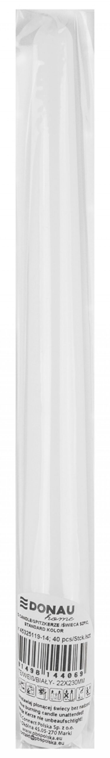 Świeca szpic DONAU HOME Standard Kolor, 22x230mm, 40 szt., biały - obrazek 2
