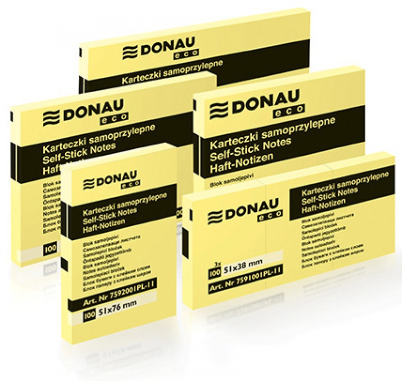 Bloczek samoprzylepny DONAU Eco, 38x51mm, 1x100 kart., jasnożółty - obrazek 2