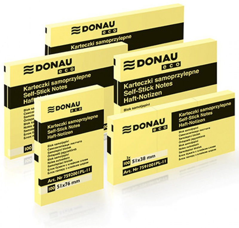 Bloczek samoprzylepny DONAU Eco, 76x76mm, 1x100 kart., jasnożółty - obrazek 2