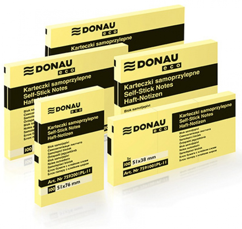 Bloczek samoprzylepny DONAU Eco, 127x76mm, 1x100 kart., jasnożółty - obrazek 2