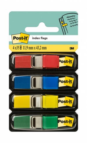 Zakładki indeksujące POST-IT® (683-4), PP, 11,9x43,2mm, 4x35 kart., mix kolorów