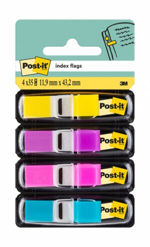 Zakładki indeksujące POST-IT® (683-4AB), PP, 11,9x43,2mm, 4x35 kart., mix kolorów neonowych