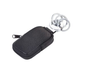 Brelok TROIKA Pocket Click, 3 kółka do kluczy, etui na monety na suwak, czarna skóra