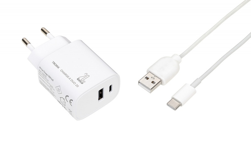 Ładowarka TROIKA Charge-X Duo 20, dwa porty USB-C+A, biała - obrazek 2