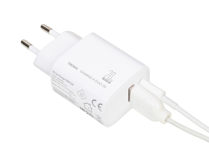 Ładowarka TROIKA Charge-X Duo 20, dwa porty USB-C+A, biała - obrazek 5