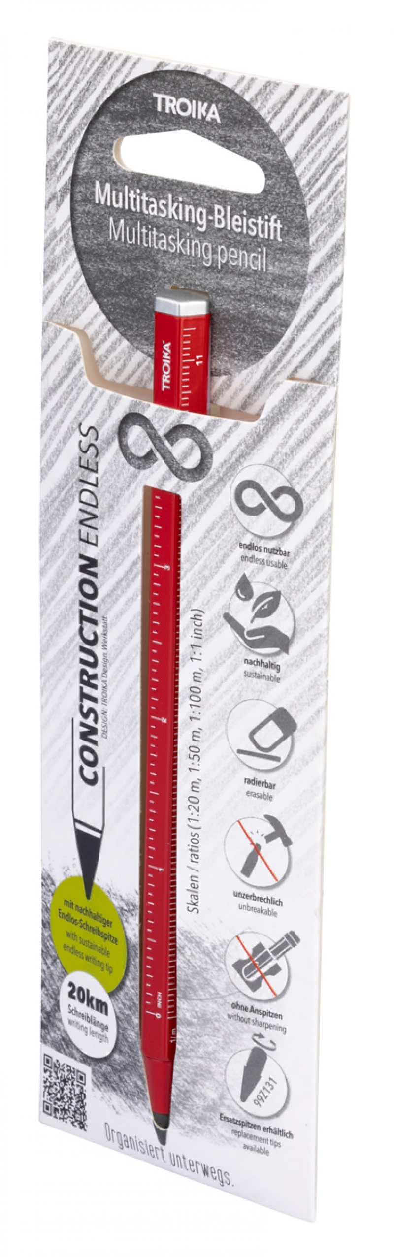 Ołówek wielozadaniowy TROIKA Construction Endless, czerwony - obrazek 3
