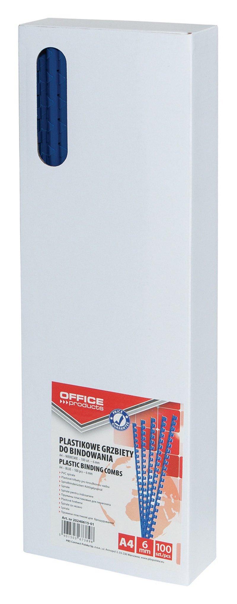 Grzbiety do bindowania OFFICE PRODUCTS, A4, 6mm (25 kartek), 100 szt., niebieskie - obrazek 2