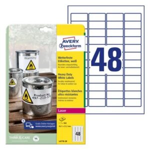 Etykiety Heavy Duty; A4, 20 ark./op., 45,7 x 21,2 mm, białe, poliestrowe