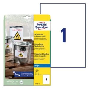 Etykiety Heavy Duty; A4, 10 ark./op., 210 x 297 mm, białe, poliestrowe