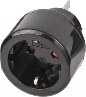 Adapter wtykowy BRENNENSTUHL, z uziemieniem AU i CN, 1 gniazdo, blister, czarny