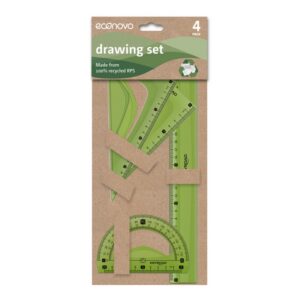 Zestaw geometryczny ECONOVO, z linijką 30cm, z recyklingu, 4 szt., zielony