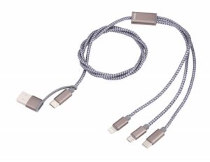 Kabel ładujący TROIKA Dreizack, 1m, 3w1, szary