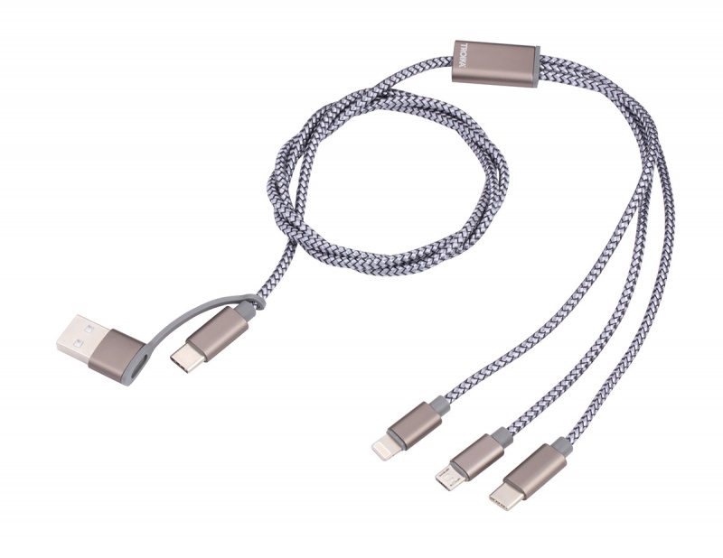 Kabel ładujący TROIKA Dreizack, 1m, 3w1, szary