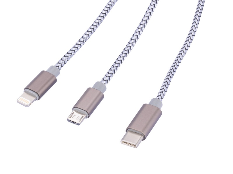 Kabel ładujący TROIKA Dreizack, 1m, 3w1, szary - obrazek 2