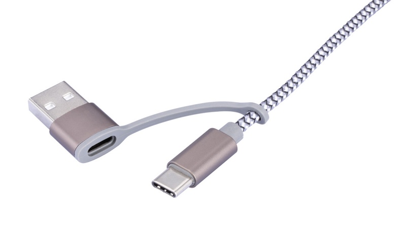 Kabel ładujący TROIKA Dreizack, 1m, 3w1, szary - obrazek 3