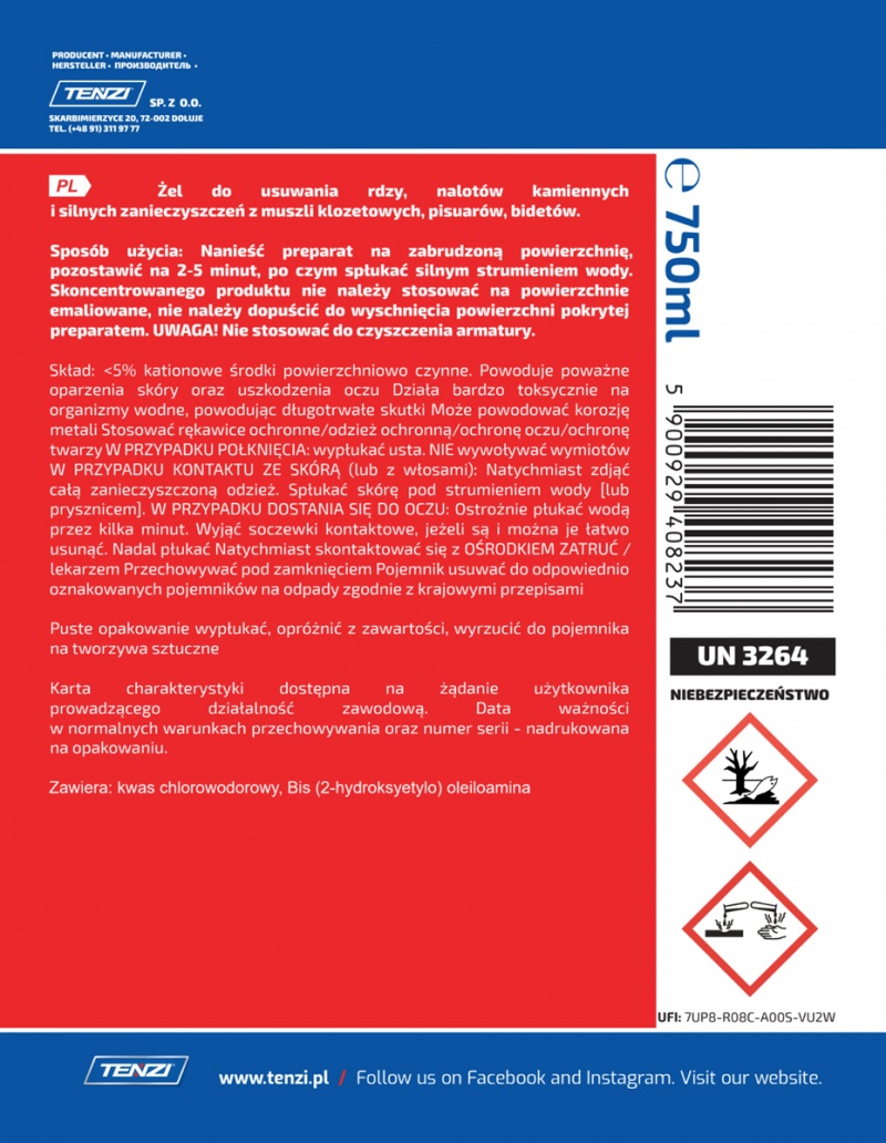 Żel do usuwania kamienia i rdzy TENZI, 0,75l - obrazek 3