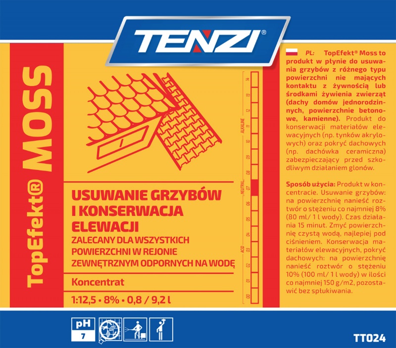 Preparat biobójczy do usuwania grzybów, mchów, glonów TENZI, Topefekt Moss, 5l - obrazek 2