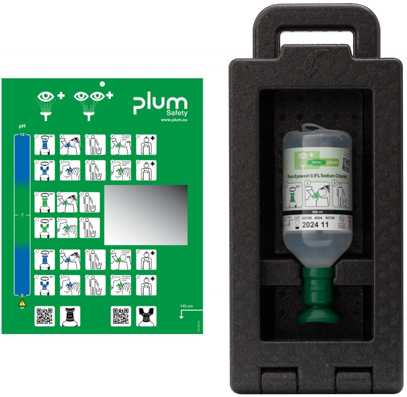 Zestaw do płukania oka PLUM iBox 1, z płynem 0,9%, 500 ml, czarny