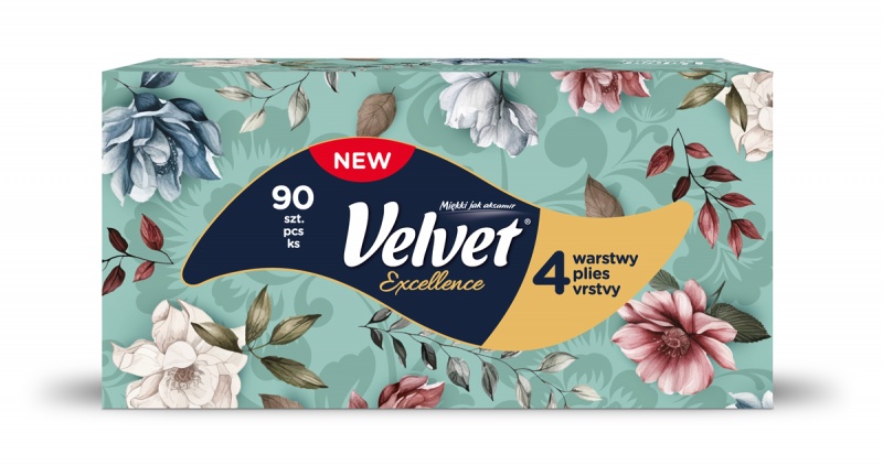 Chusteczki kosmetyczne VELVET Excellence, 4-warstwowe, 90 listków, białe
