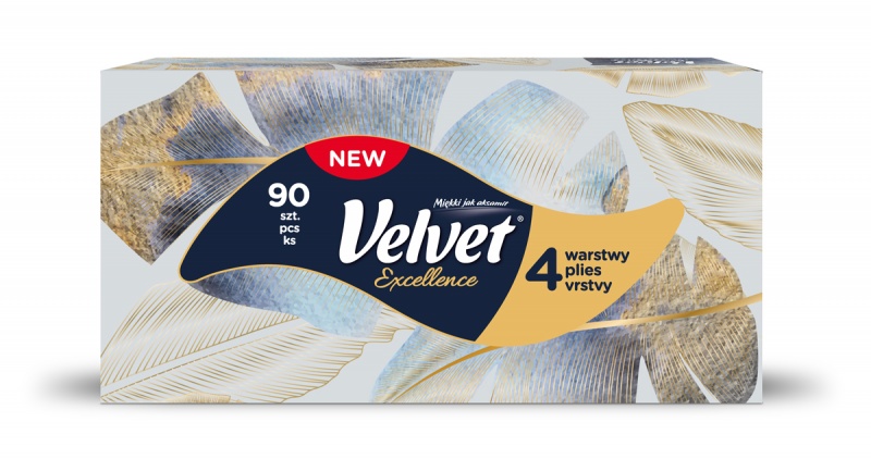 Chusteczki kosmetyczne VELVET Excellence, 4-warstwowe, 90 listków, białe - obrazek 2