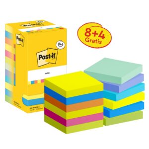 Karteczki samoprzylepne POST-IT® Energetic, 76x76mm, 8x100 kart.+4x100 kart. gratis, mix kolorów