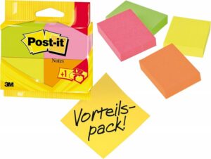 Karteczki samoprzylepne POST-IT®, 38x51mm, 3x100 kartek + 1 bloczek, mix kolorów