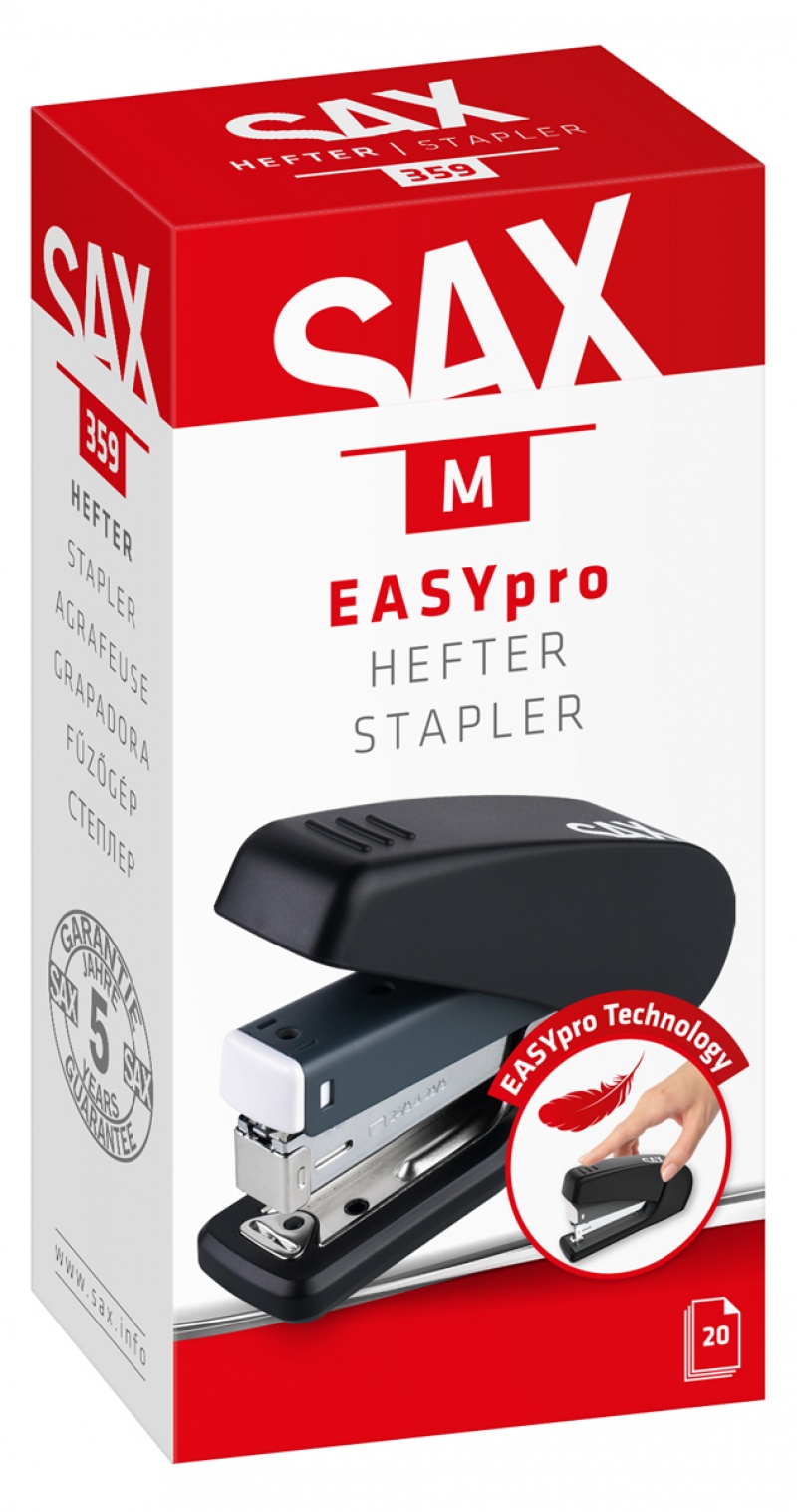 Zszywacz SAX 359 EasyPro M, zszywa do 20 kartek, 24/6, 26/6, czarny - obrazek 2