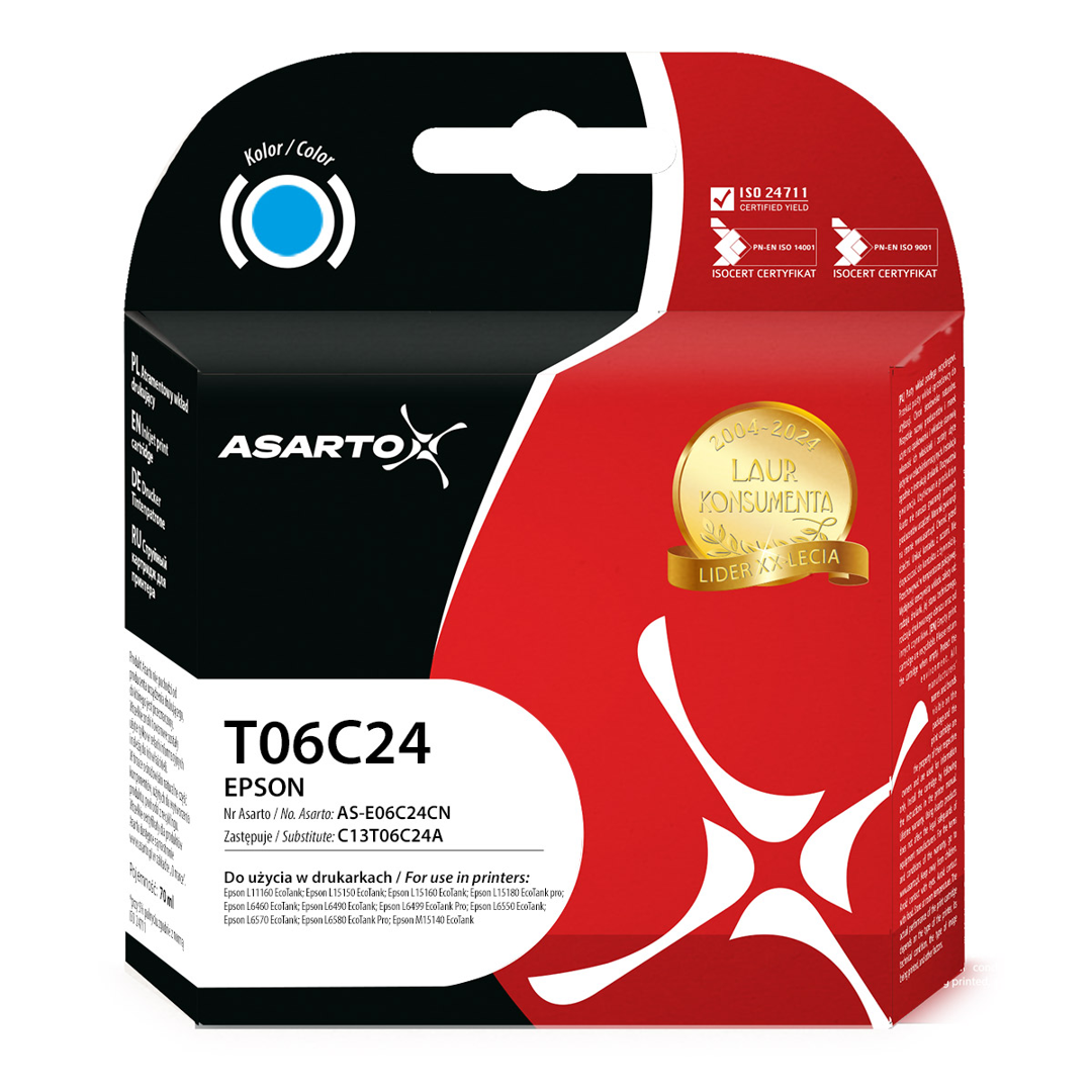 Tusz Asarto do Epson T06C24 | C13T06C24A | 70ml | Cyan