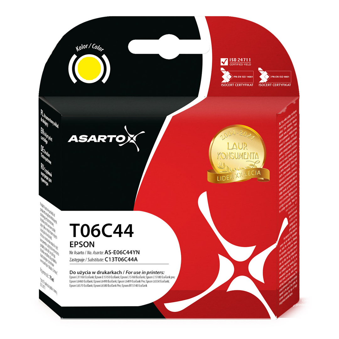 Tusz Asarto do Epson T06C44 | C13T06C44A | 70ml | Yellow