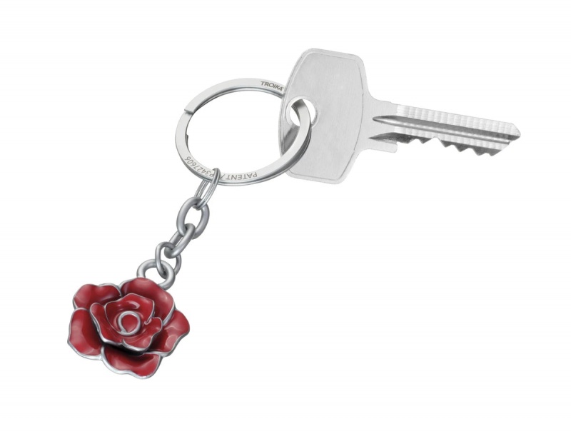 Brelok TROIKA Rose, emaliowany metal, czerwono-srebrny - obrazek 2
