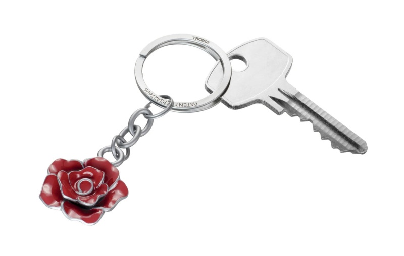 Brelok TROIKA Rose, emaliowany metal, czerwono-srebrny - obrazek 3