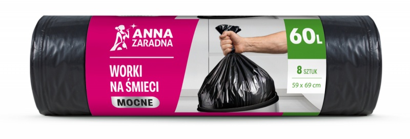 Worki na śmieci ANNA ZARADNA, mocne, 60l, 8 szt., czarne