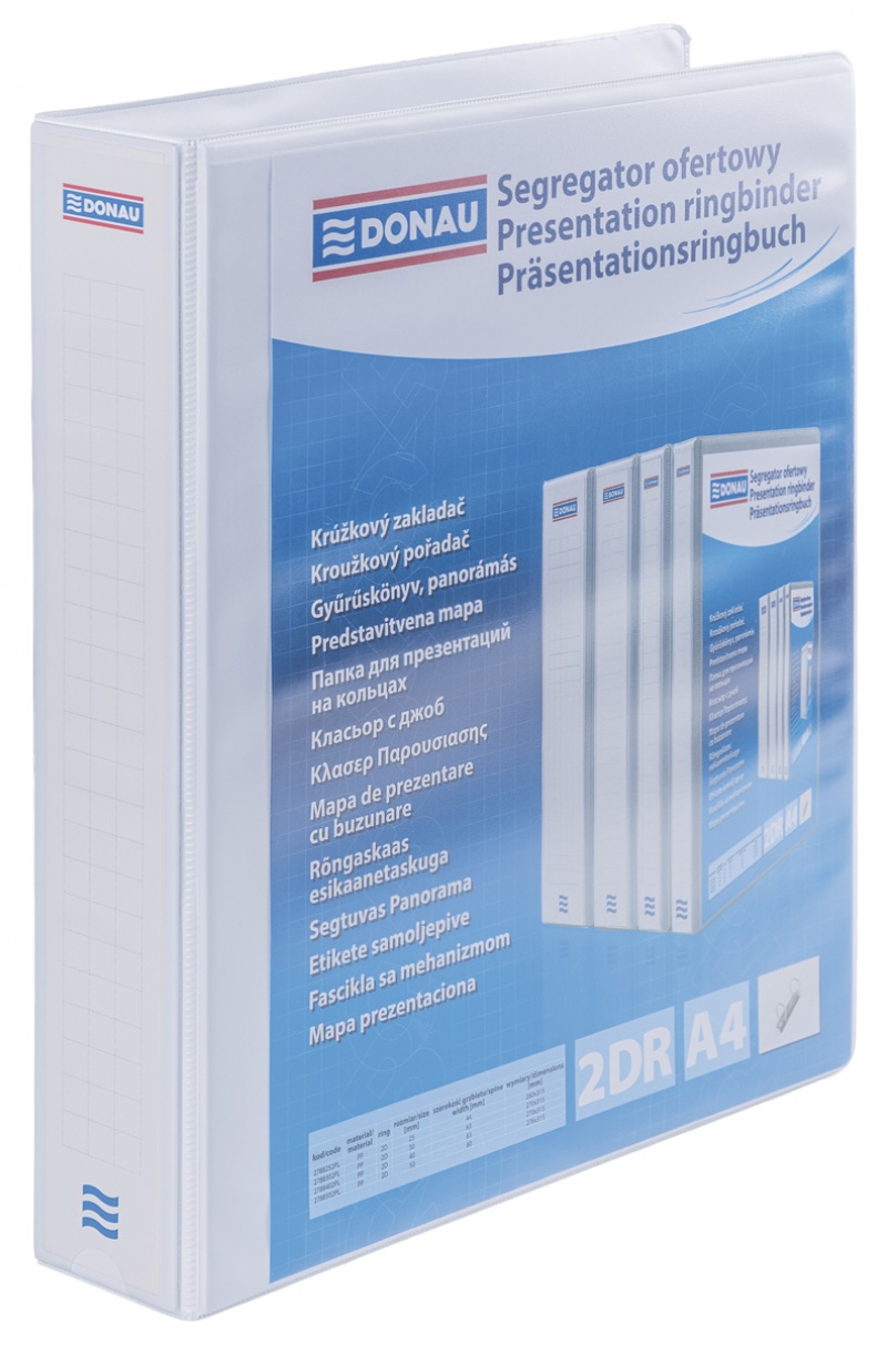Segregator ofertowy DONAU, PP, A4/2RD/40mm, biały