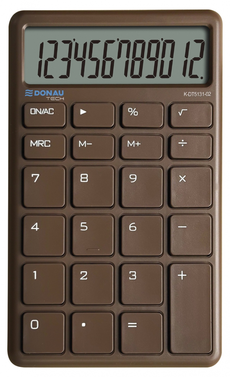 Kalkulator biurowy DONAU TECH, 12-cyfr. wyświetlacz, funkcja pierw., wym. 137x84 mm, brązowy
