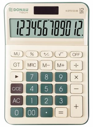 Kalkulator biurowy DONAU TECH, 12-cyfr. wyświetlacz, funkcja pierw., GT, wym. 175x126 mm, zielony