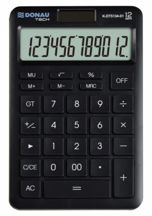Kalkulator biurowy DONAU TECH, 12-cyfr. wyświetlacz, funkcja pierw., GT, wym. 166x104 mm, czarny