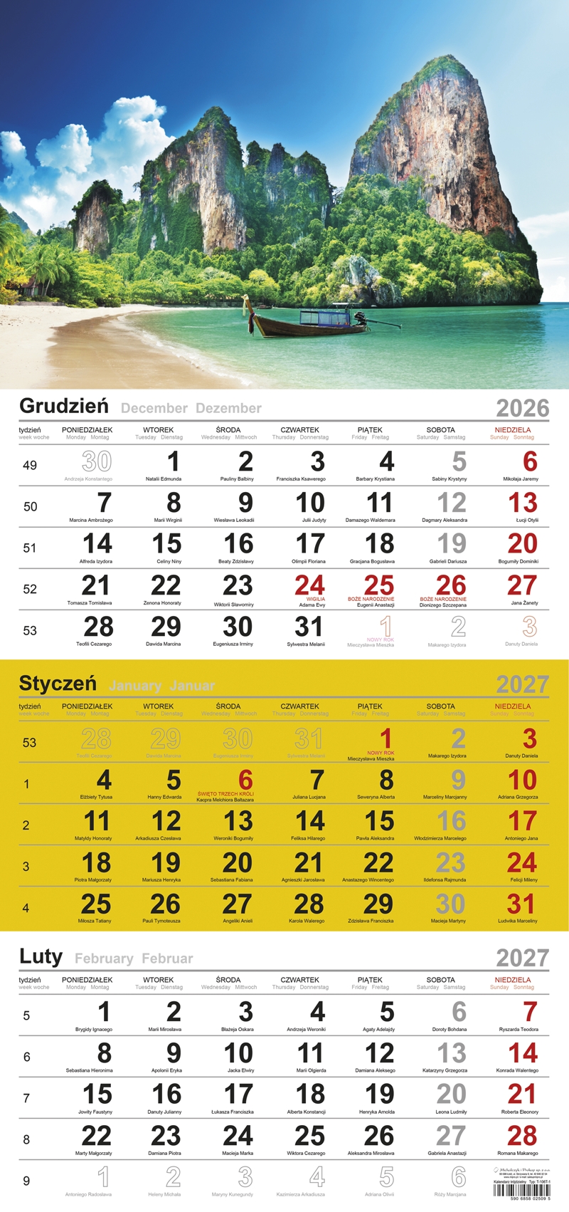 Kalendarz trójdzielny "Klify skandynawia" T-106T-03 - obrazek 2