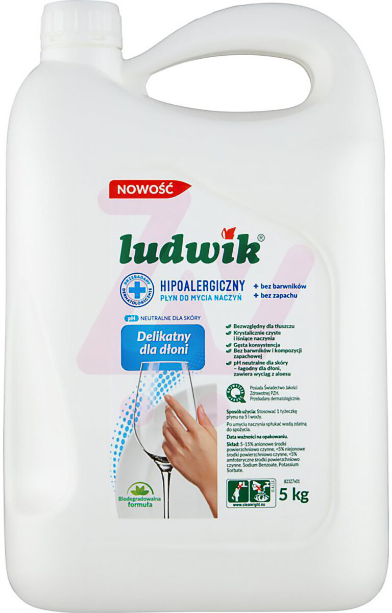 LUDWIK Płyn do naczyń 5L hipoalergiczny bezbarwny bezzapachowy 8973