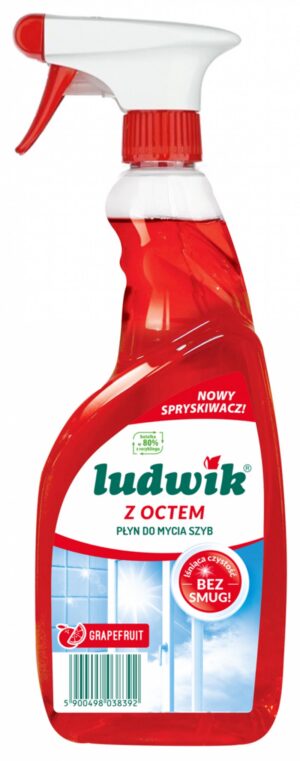 Płyn do mycia szyb i glazury z octem w sprayu LUDWIK, 600ml, grapefruit