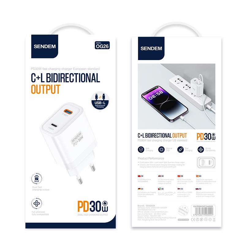 Ładowarka sieciowa PD 30W Odwracalny transfer interfejsu USB-C i USB-LIGHTNING - obrazek 2